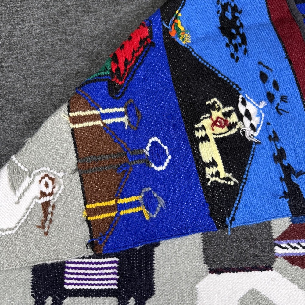 Vintage Peruvian Tapestry Hand Woven Wool Farm Landscape South America 25 X 41 - Picture 3 of 9
